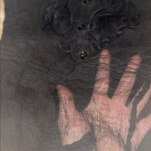 BEBE Black Ruffled Women's See through mesh Sheer lace button up Top - Picture 4 of 5